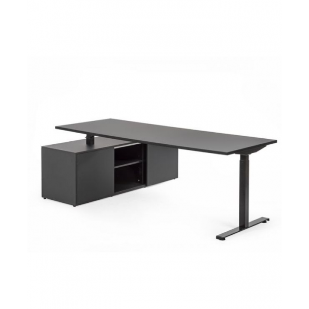 Flex zit/sta bureau met aanbouwkast (mat zwart)