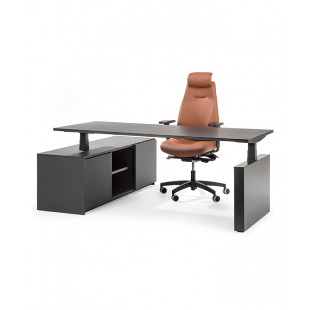 Flex zit/sta bureau met aanbouwkast en wangpoot (zwart)